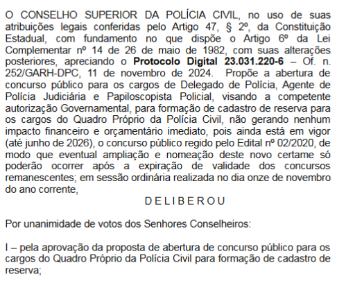 Aprovada a abertura de um novo concurso Delegado PR