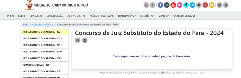 Página sobre o novo certame publicada