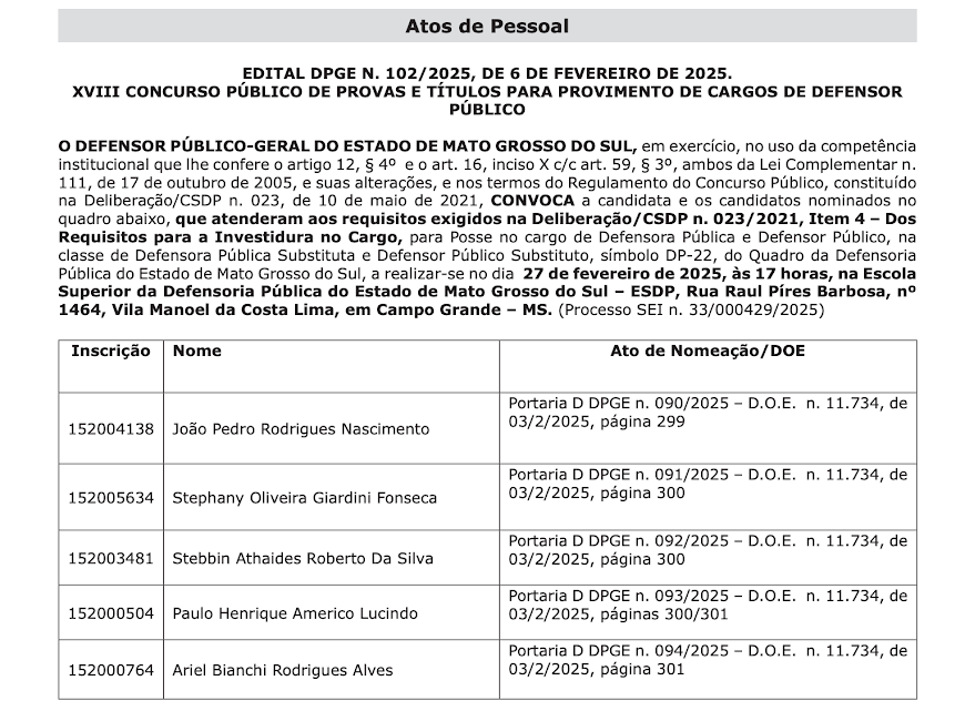 Convocação de aprovados no certame