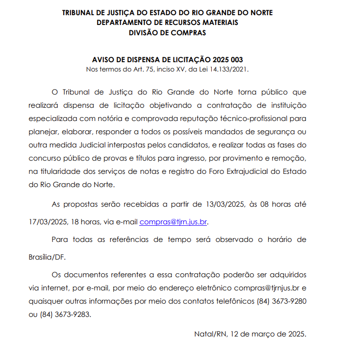 concurso cartório RN reincidência contrato banca