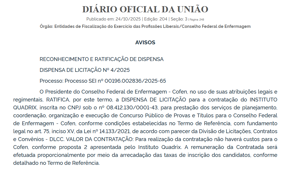 Instituto Quadrix definido como banca do novo edital
