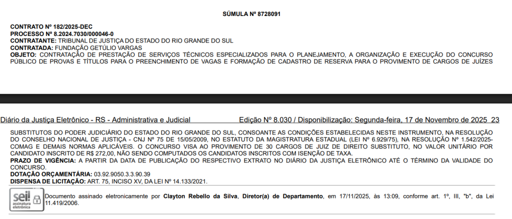 Extrato de contrato com a FGV