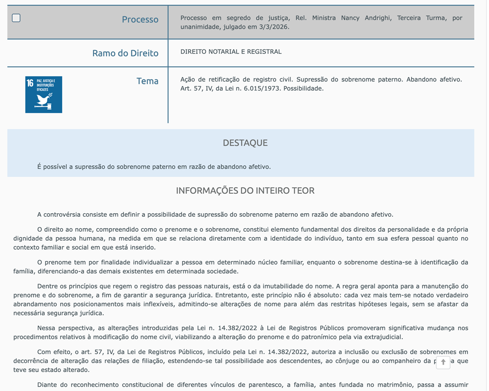 supressão de sobrenome