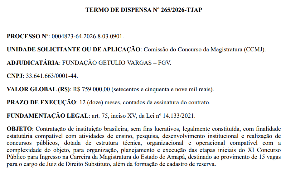 FGV é a banca do novo concurso Magistratura AP 2026